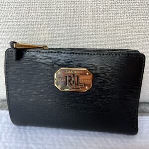 Ralph Lauren Black Leather Bifold Wallet Zipper Card Pockets